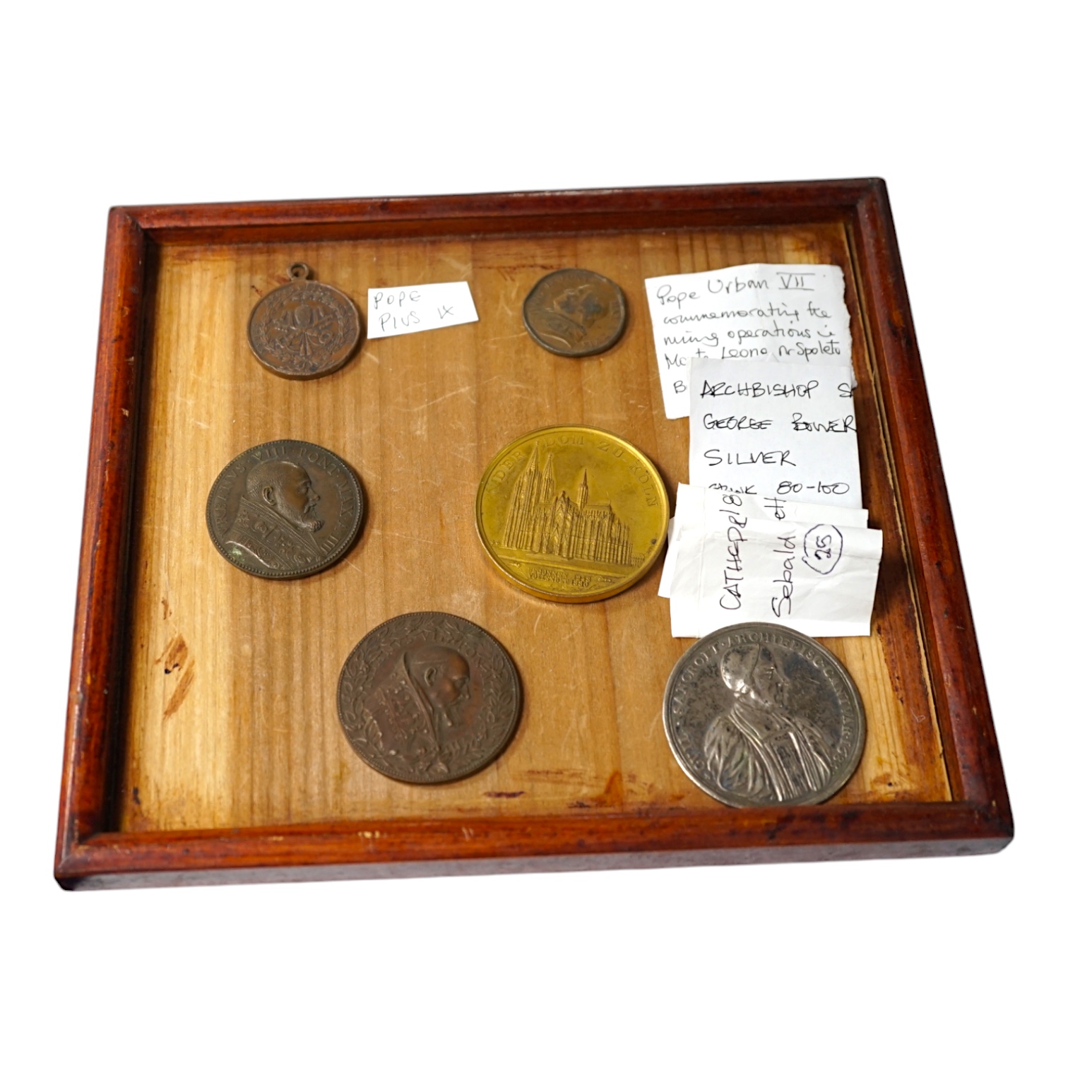 Italy, Papal medals and church related medals; two Pope Urban VIII (1623-44) bronze medals 1626, about EF, and 1641, commemorating mining operations in Monte Leone, good VF, two Pope Pius IX bronze or bronzed metal medal